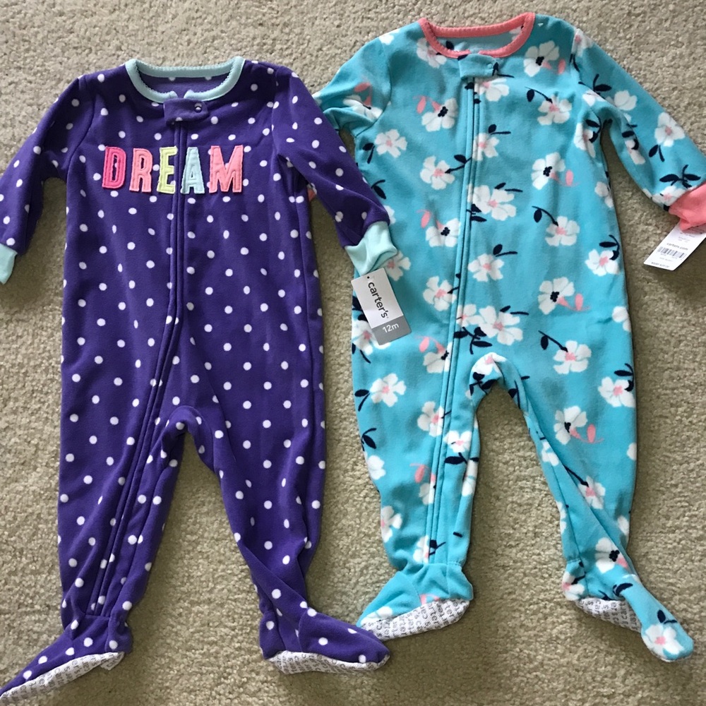 NWT girls carter’s 2 pack fleece footed pajamas